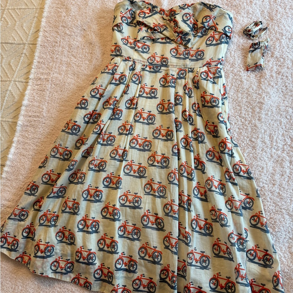 Strapless Anthropologie Dress with Bicycle Print